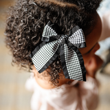 Black Houndstooth Ribbon Bow Clip