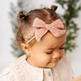 Blush Tinsel Knit Headband Bow