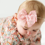 Pink Sequin Knit Headband Bow