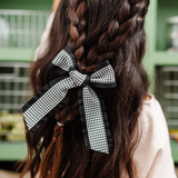 Black Houndstooth Ribbon Bow Clip