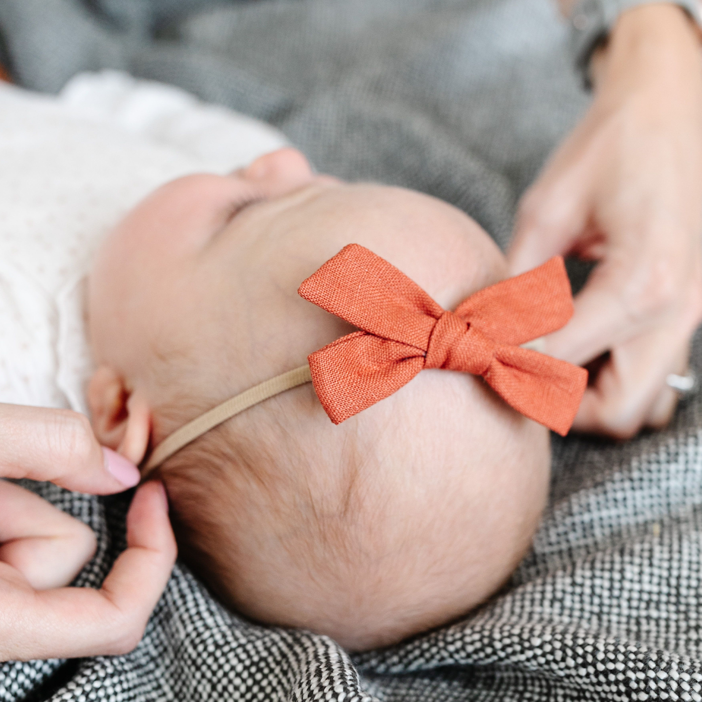 Pumpkin Linen Headband Bow