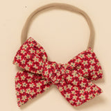 Crimson Corduroy Floral Headband Bow
