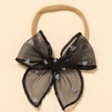 Black Glittery Hearts Headband Bow