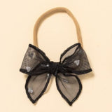 Black Glittery Hearts Headband Bow