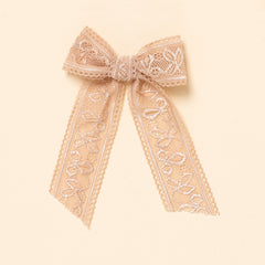 Wheat Embroidered Lace Bow Clip