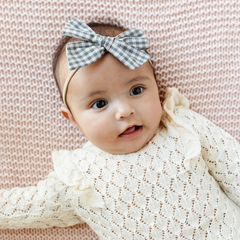 Slate Mini Gingham Headband Bow