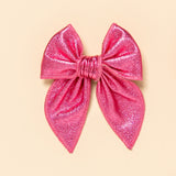 Pink Metallic Leather Bow Clip