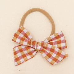 Pink and Gold Gingham Headband Bow