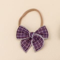 Plum Grid Headband Bow