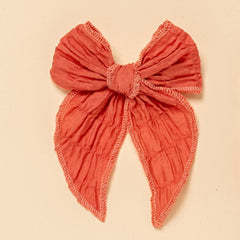 Burnt Orange Ruched Bow Clip