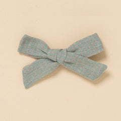 Stone Blue Woven Gingham Bow Clip