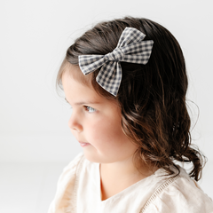 Slate Mini Gingham Bow Clip