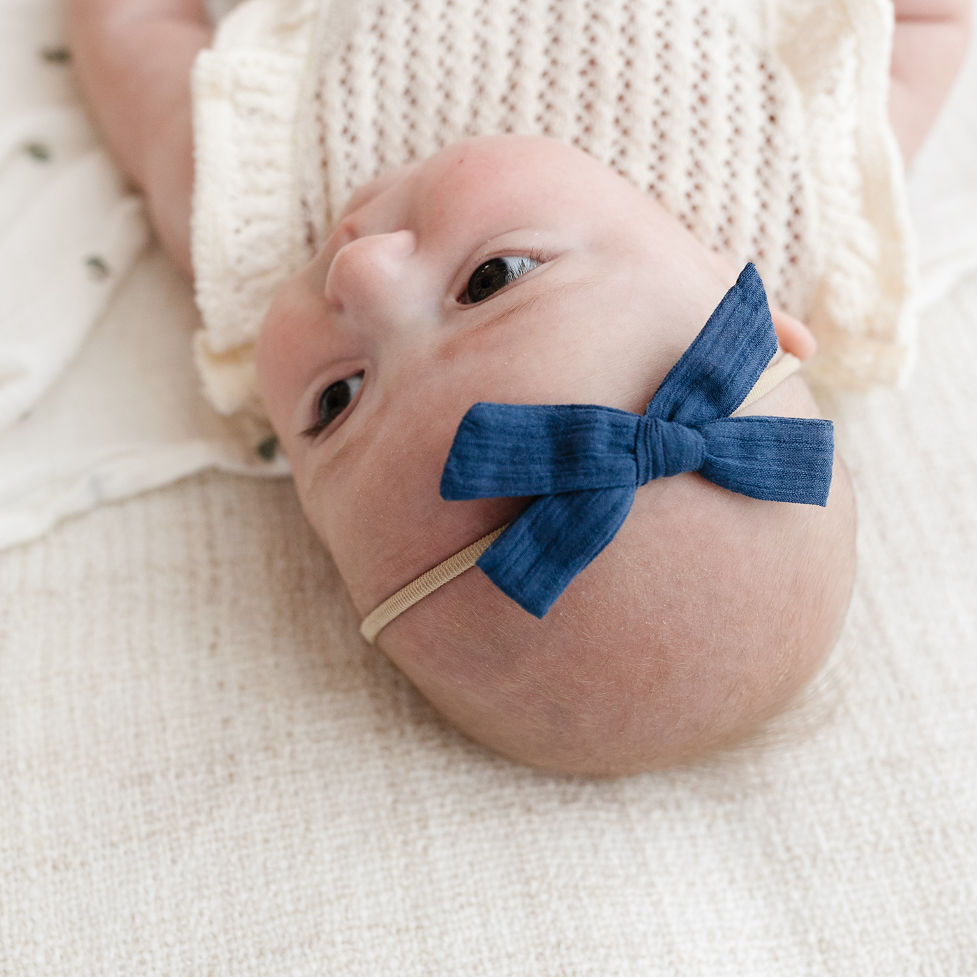 Navy Linen Headband Bow