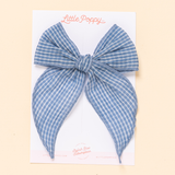 Blue Faded Check Bow Clip