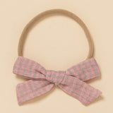 Dusty Pink Woven Gingham Headband Bow