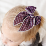 Plum Grid Bow Clip