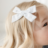 Dainty Stripe Dungaree Bow Clip