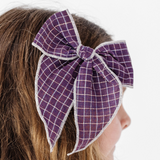 Plum Grid Bow Clip